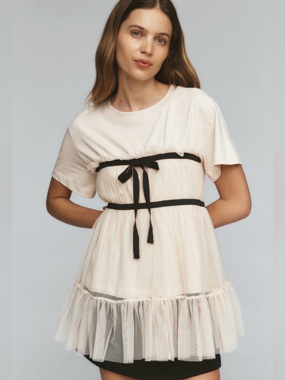 ✨ Anthropologie Tiered Bow Tulle T-Shirt Sz M